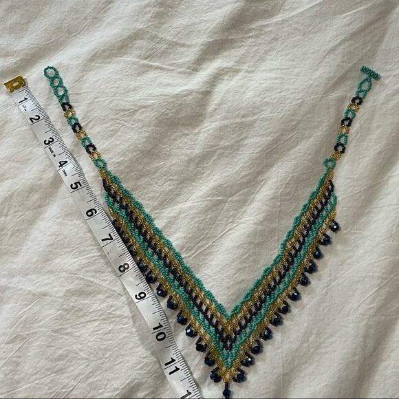 Bohemian Native Handcrafted Summer Beaded Necklace turquoise/gold/blue necklace. - Picture 5 of 5
